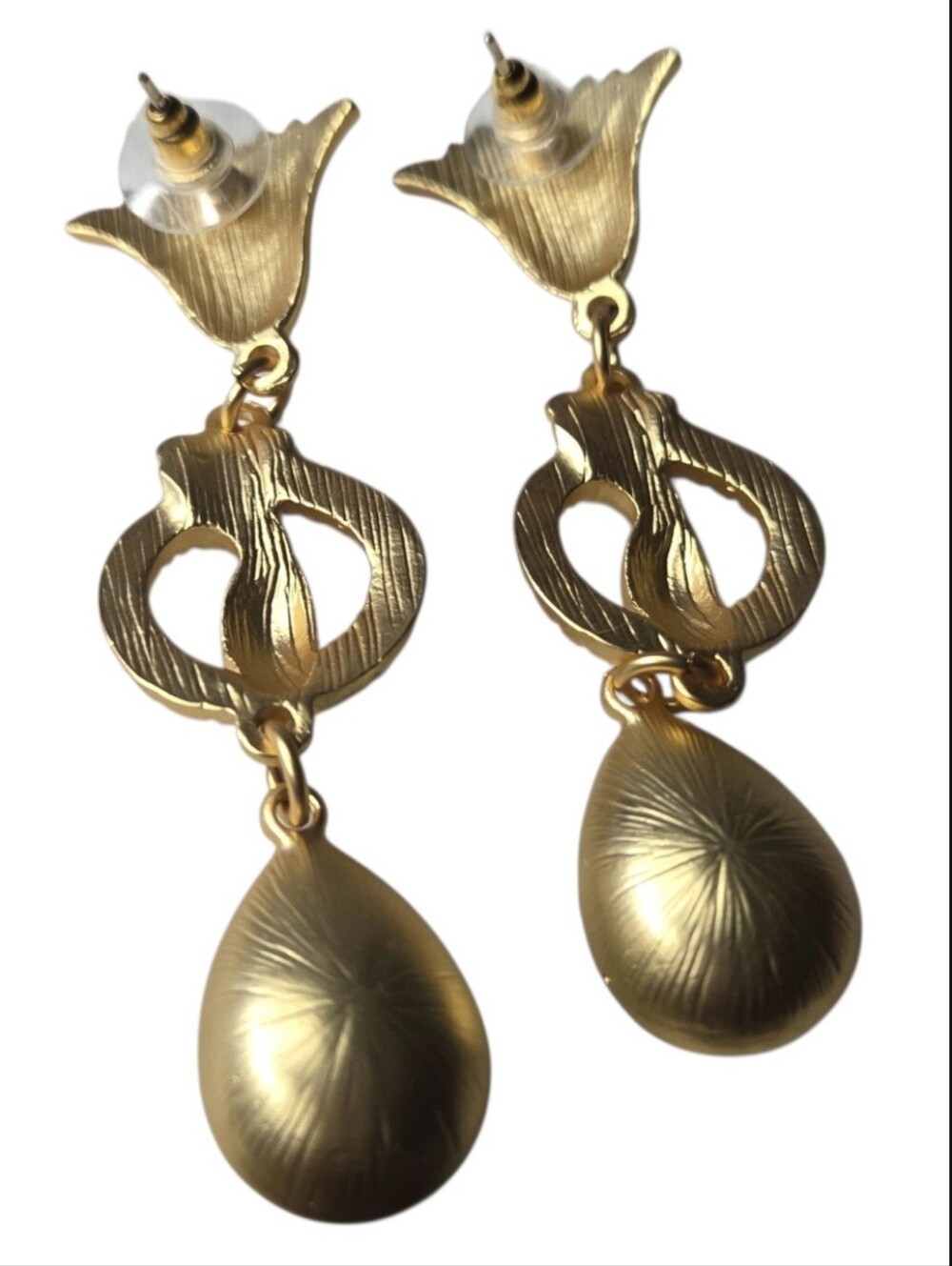 18k Matte Gold Plated Coiled Snake Green Crystal Drop Dangle Earrings - Picture 4 of 6